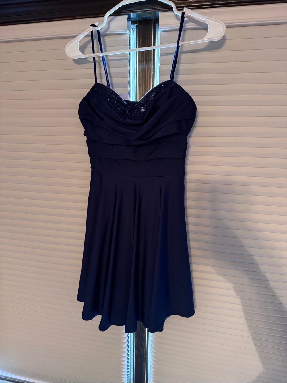 TNA Navy Spaghetti-Strap Mini Dress with Sparkle Trim
